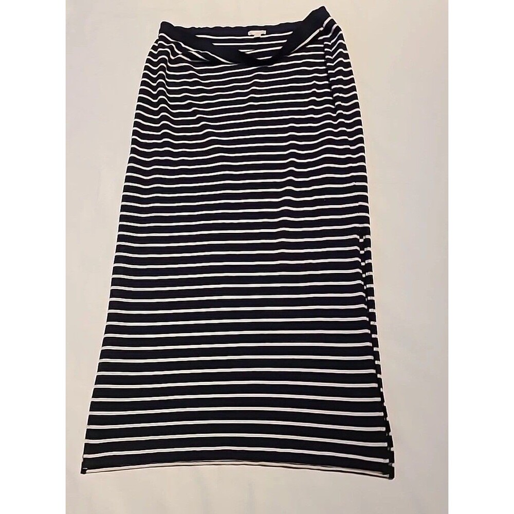 GAP Women's Pregnancy Maxi Skirt B & W Striped Stretch  Size L Linen  Splits